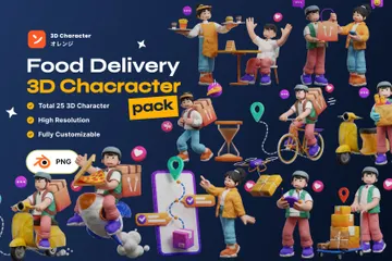 Food Delivery Character 3D Illustration Pack