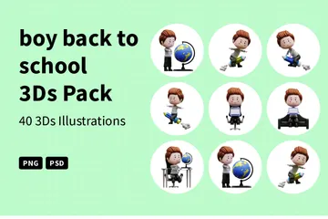 소년, 학교로 돌아가다 3D Illustration 팩