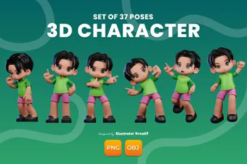 Boy With A Green Shirt And Pink Shorts 3D Illustration Pack