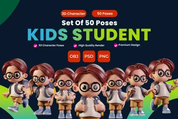 Conjunto de poses de personagens de alunos Pacote de Illustration 3D