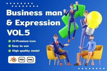 Expressão de personagem de empresário Vol.5 Pacote de Illustration 3D