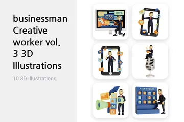 Empresário Trabalhador Criativo Vol 3 Pacote de Illustration 3D