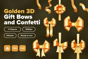 Goldene Geschenkschleifen & Konfetti 3D Icon Pack