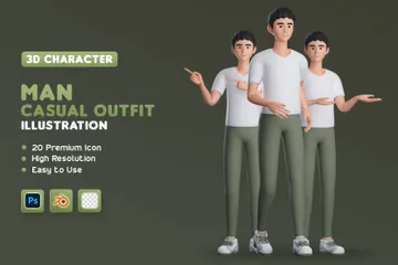 캐주얼 복장을 입은 남자 전신 3D Illustration 팩