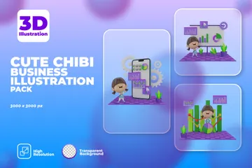 PERSONAGEM DE NEGÓCIO BONITO CHIBI Pacote de Illustration 3D