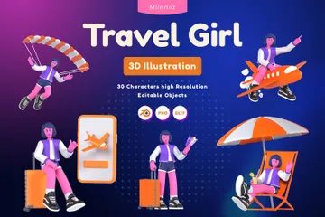 Reisemädchen 3D Illustration Pack