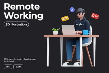 Trabalho remoto Pacote de Illustration 3D
