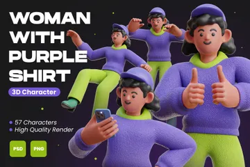 Woman With Purple Shirt 3D Illustration Pack