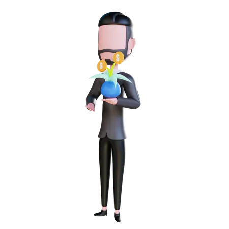 Free Empresário crescendo planta de investimento  3D Illustration