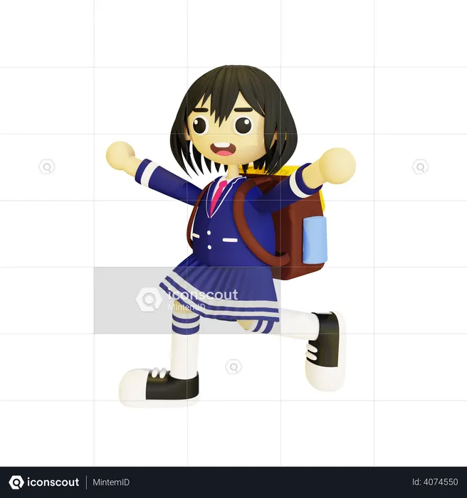 Girl going to school  3D Illustration