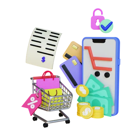 Paiement des achats en ligne  3D Illustration