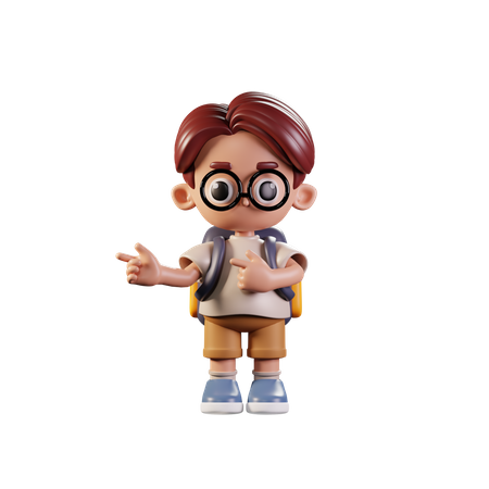 Estudante apontando o dedo na direção  3D Illustration