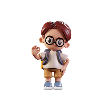 Estudante dando sinal de ok  3D Illustration