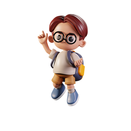 Estudante fazendo pose de salto feliz  3D Illustration