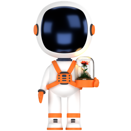 Astronaut der blume hält  3D Illustration