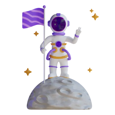 Astronaut mit Flagge auf dem Mond  3D Illustration