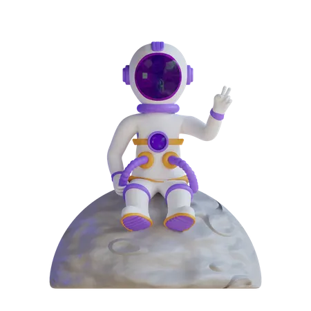 Astronaut sitzt auf „Mit Peace Hands“  3D Illustration