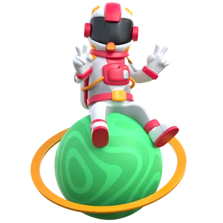 Astronauta de desenho animado com o planeta  3D Illustration