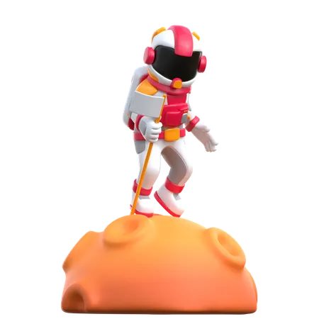 Astronauta de desenho animado com o planeta  3D Illustration