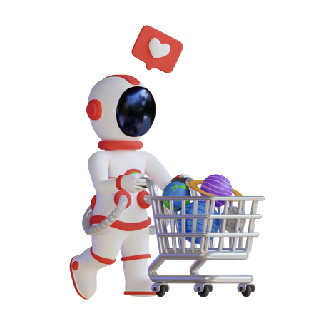 Astronauten-Rollwagen mit Planet  3D Illustration