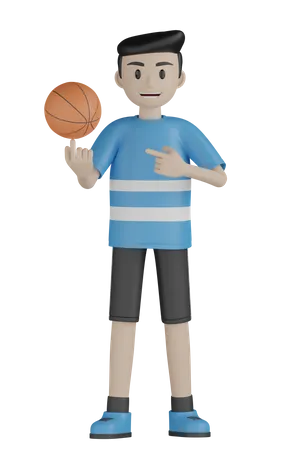 Homem girando basquete  3D Illustration