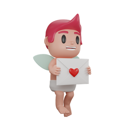 Boy holding love letter  3D Illustration