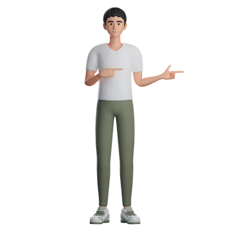 Boy Presenting Something At Right Side  3D Illustration