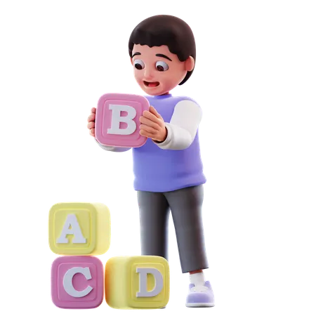 Boy Putting Together A Puzzle Box  3D Illustration