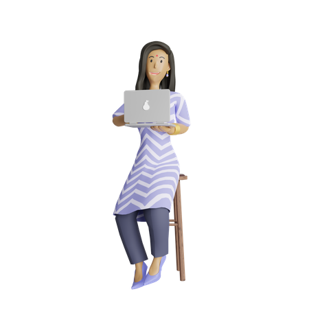 Business woman working on laptop  3D Illustration
