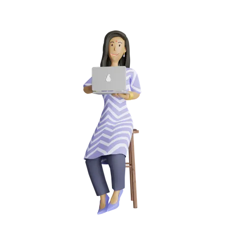 Business woman working on laptop  3D Illustration