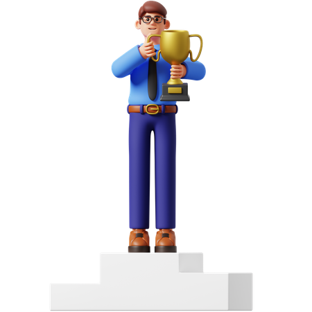 Businessman Lifting A Trophy  3D Illustration