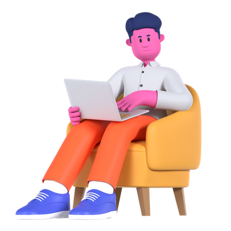Businessman Working On Laptop  3D Illustration