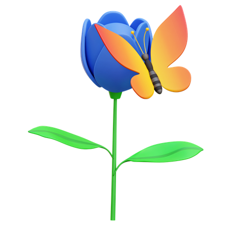 Butterfly on Flower  3D Icon