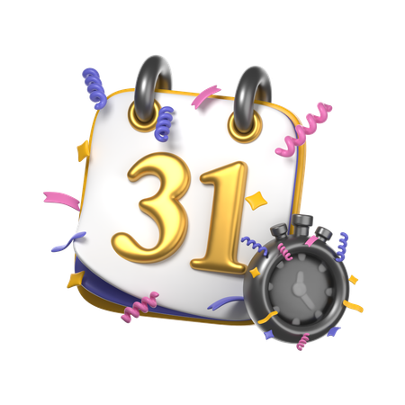 Calendar 31st December & Clock  3D Icon