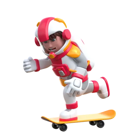 Astronauta de desenho animado jogando skate  3D Illustration