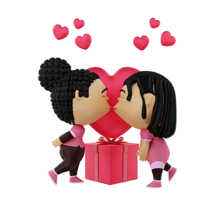 Casal romântico comemorando o dia dos namorados  3D Illustration