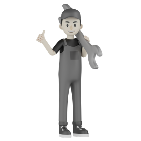 Mecânico segurando chave  3D Illustration