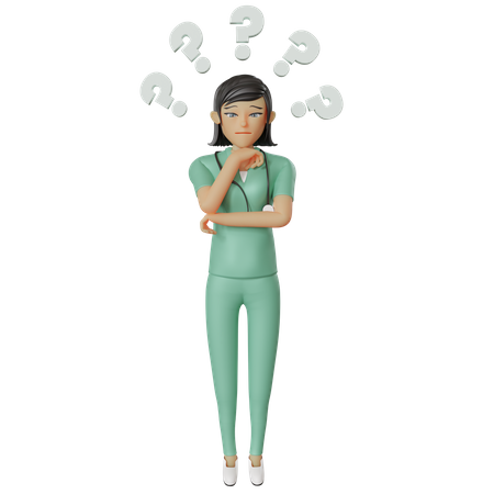 Confuse Female Nurse having question  3D Illustration