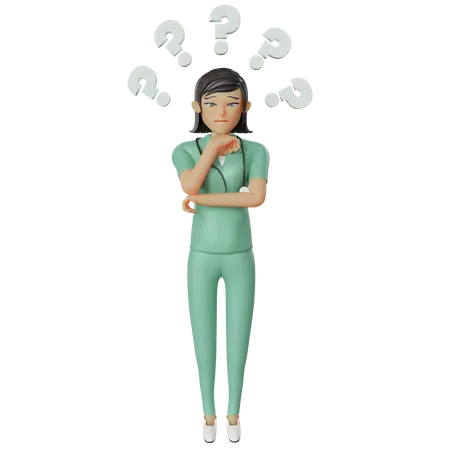 Confuse Female Nurse having question  3D Illustration