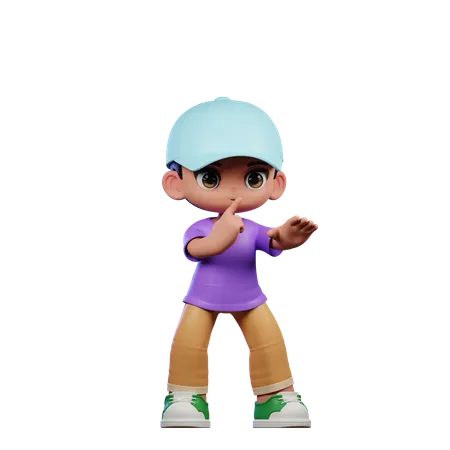 Cute Boy Giving Shhttt Pose  3D Illustration