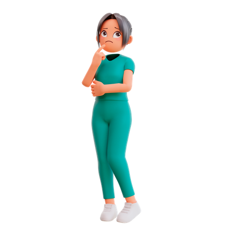 Cute nurse thinking about something  3D Illustration