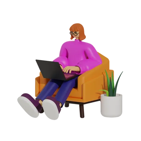 Du canapé au bureau du coin, la puissance du travail à distance  3D Illustration