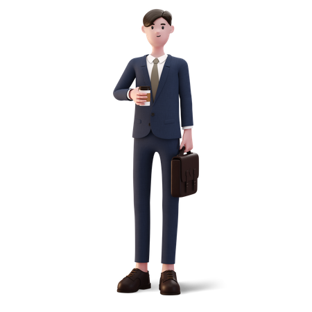 Empresário segurando uma xícara de café  3D Illustration