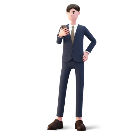 Empresário usando smartphone  3D Illustration