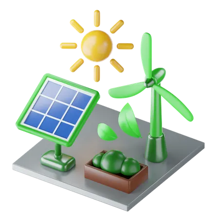 Energia eólica e solar  3D Icon