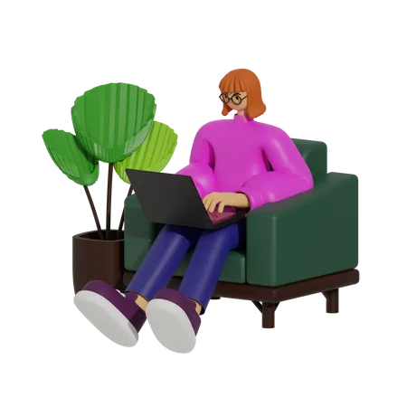 Cómodo y conectado, el estilo de vida laboral basado en el sofá  3D Illustration