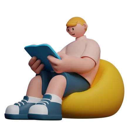 Étudier sur un pouf  3D Illustration