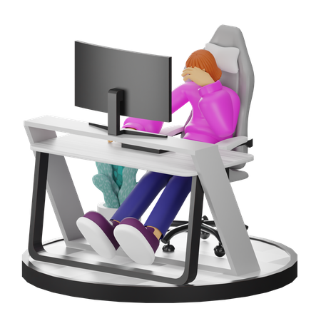 Female Dizziness At Work  3D Illustration