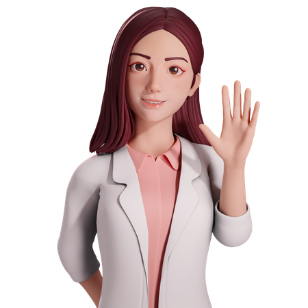 Female doctor raising her left hand up in greeting or say hallo,  3D Illustration