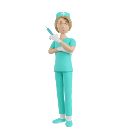Female nurse holding injection  3D Illustration